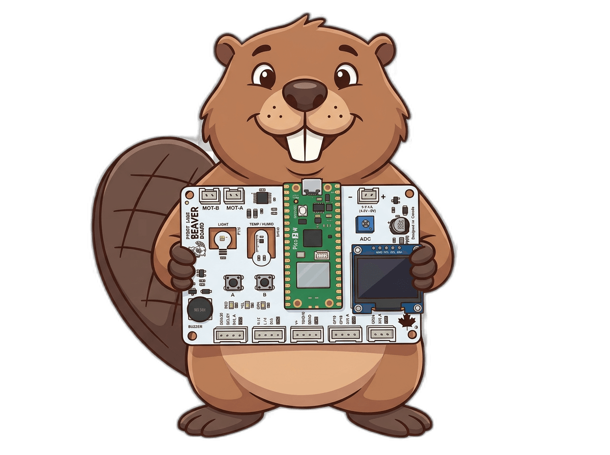 Beaver holding the PyBot Beaver Board